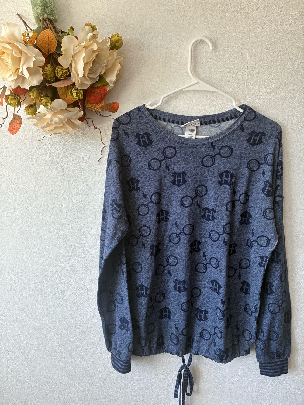 Heathered Blue Pullover Sweatshirt with Allover Motif